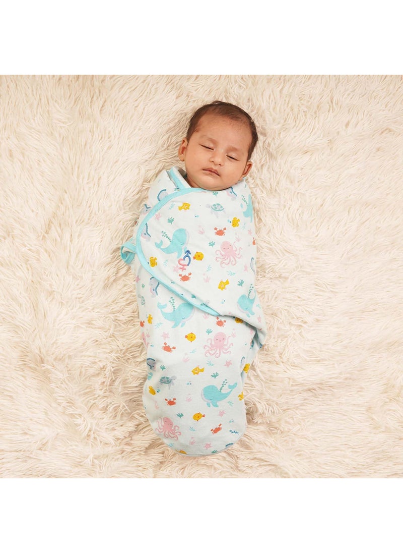 haus & kinder haus kinder 100 Cotton Baby Swaddle Wrap for Newborn Adjustable Easywrap Swaddle Blanket for 03 Months Vitamin Sea 