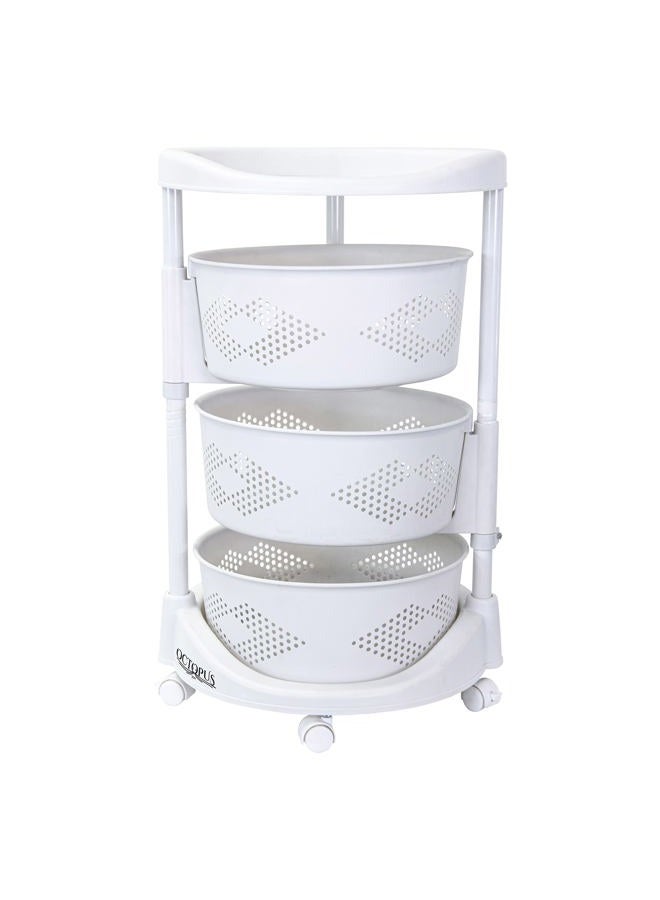 dbest products Octopus 360 3 Tier Rolling cart Kitchen Organization Plastic Rotating Fruit Basket Teacher Classroom Supplies Organizer Makeup Storage Hair Salon Trolley Swivel Lockable Wheels Bar - Image 1