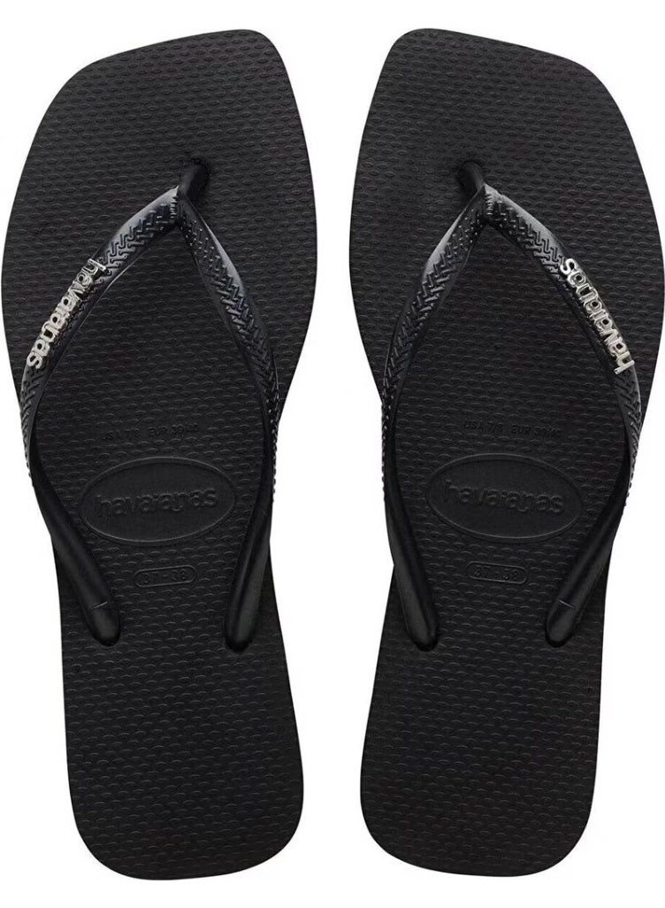 Havaianas Hav. Square Logo Metallic Black/silver 41/42 Women's Black Slippers 4148257-2976 - Image 3