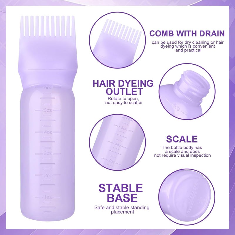 FXSPLCZ Root Comb Bottle Oil Applicator for Hair Dye Hair Oiling Applicator with Graduated Scale,6 Ounce(purple) - Image 3