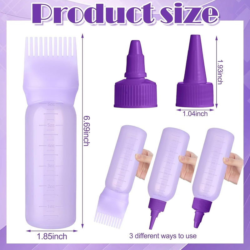 FXSPLCZ Root Comb Bottle Oil Applicator for Hair Dye Hair Oiling Applicator with Graduated Scale,6 Ounce(purple) - Image 2