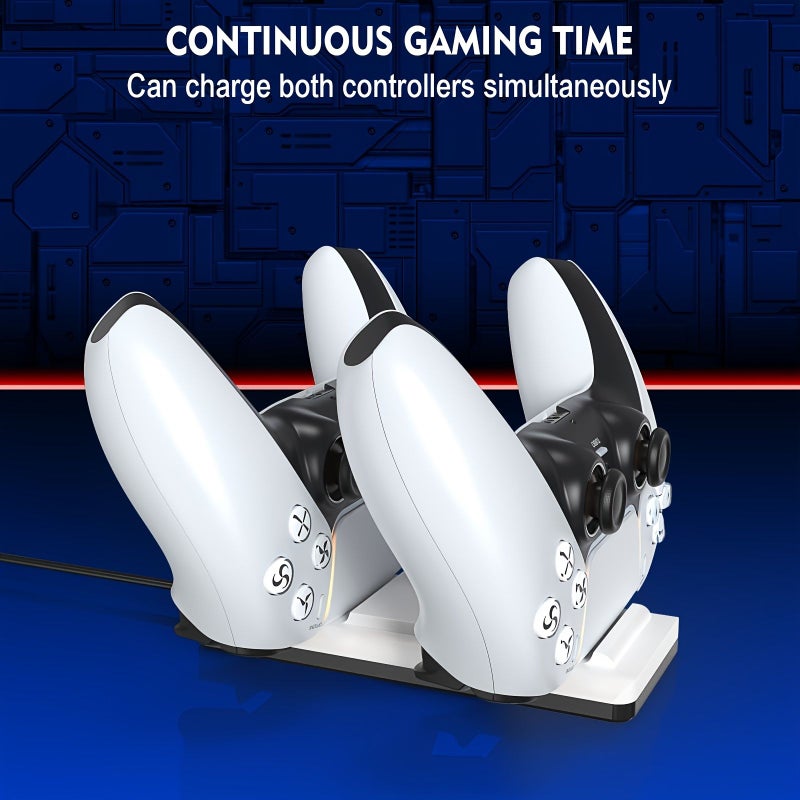 White Dual Charger Dock for PS5 Controller with Indicator Light USB Cable - Image 4