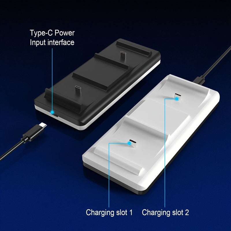 White Dual Charger Dock for PS5 Controller with Indicator Light USB Cable - Image 5