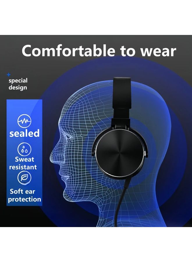 High Quality Wired Headset With Microphone 3.5mm Curved Plug Retractable Headband Black Fashionable Metal Trim Rotatable Earplugs High Definition Sound Quality For Music Recording Studio - Image 5