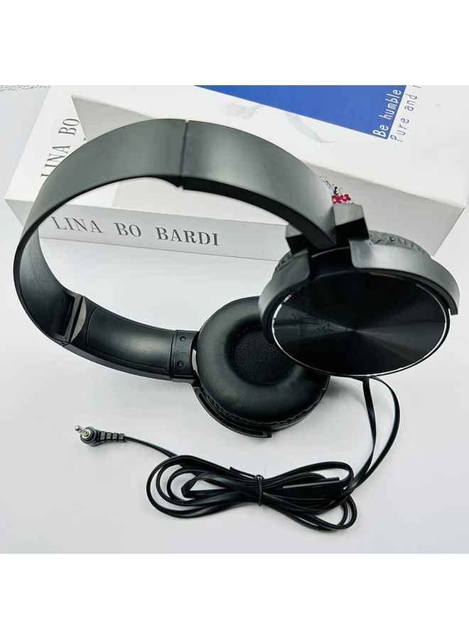High Quality Wired Headset With Microphone 3.5mm Curved Plug Retractable Headband Black Fashionable Metal Trim Rotatable Earplugs High Definition Sound Quality For Music Recording Studio - Image 2