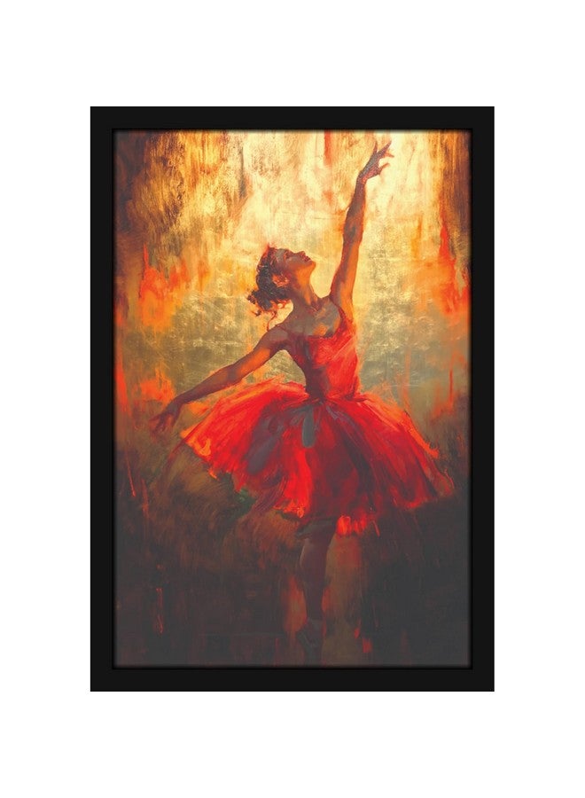Mad Masters Pretty Dancing Girl in Short Red Dress Beautiful Woman Painting Photo Frame for Living Room, Bedroom, Home Decor and Wall Decoration (MM 1833, 12x18 Inch, Canvas, Without Plexi Glass) - Image 1