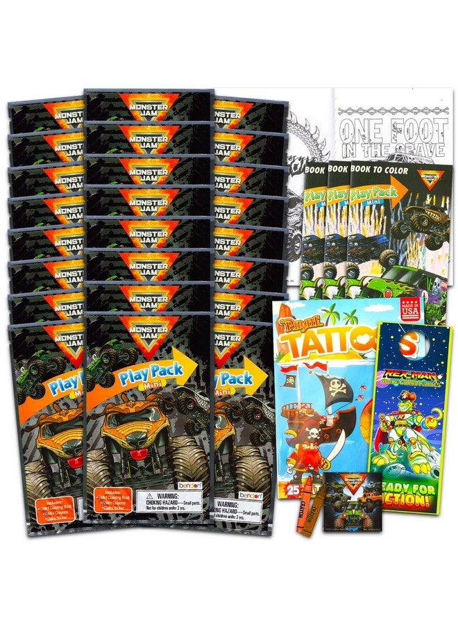 Bendon Monster Jam Mini Party Favors Set For Kids Bundle With 24 Mini Monster Jam Grab N Go Play Packs With Coloring Pages Stickers And More (Monster Jam Birthday Party Supplies) - Image 1