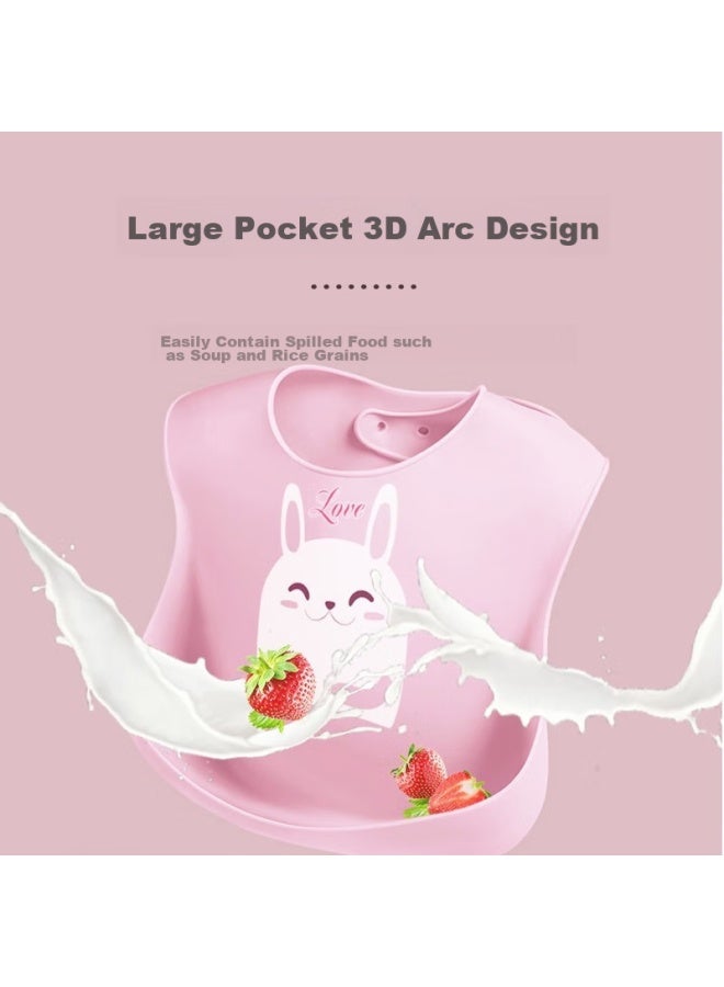 Doctor Ma Dr. Ma, Baby Bib, Silicone Bib, Infant Feeding Bib, Children's Waterproof Cover-up, Pink Rabbit - Image 2