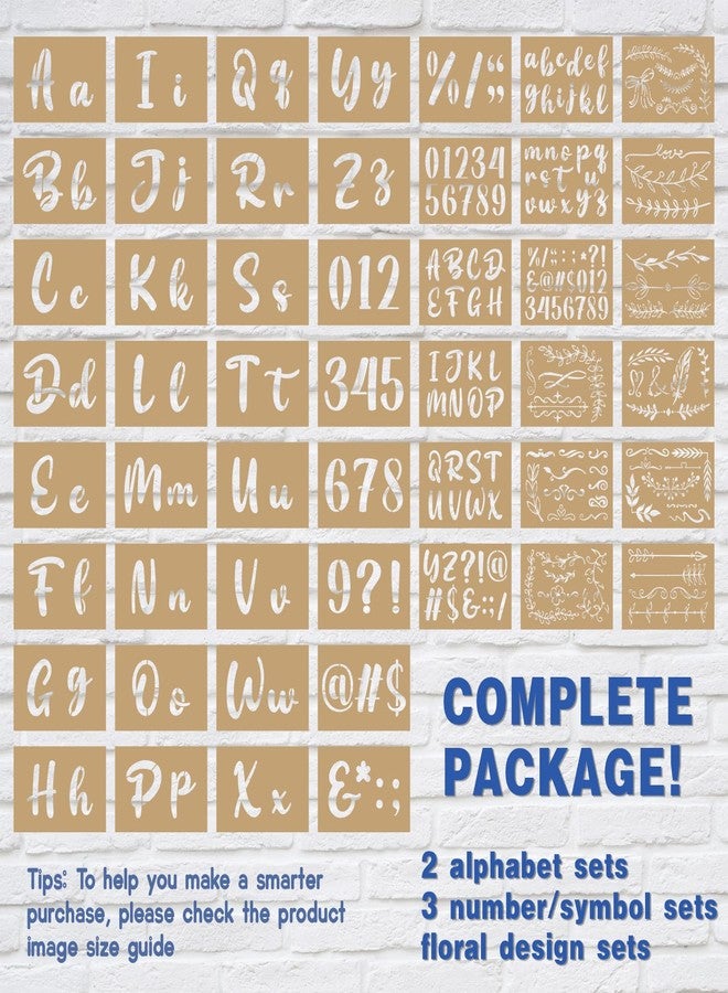 Patemby Calligraphy Stencil Template Kit - 4 Inch and 2 Inch Letter Stencils and Numbers, 50 PCS Plastic Alphabet Stencils for Crafts Reusable for Arts Crafts Painting Wood - Image 2