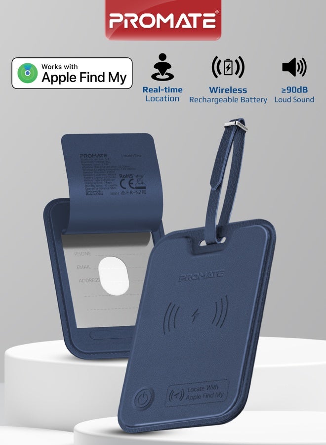 بروميت علامة أمتعة ذكية من الجلد من بروميت مضادة للفقدان مع خاصية تتبع Apple Find My Tracker، وحماية RFID، وشحن لاسلكي، وتنبيه 90 ديسيبل، وبطارية تدوم 6 أشهر، وتصميم نحيف ومتين، وبلوتوث 5.2 لأجهزة Apple فقط - Image 1