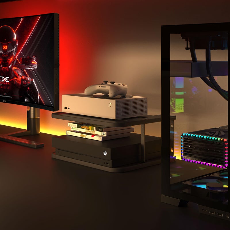 AREAJD Black Projector Wall Shelf/Floating Under TV Game Double Shelf Stand for Xbox, Router/Entertainment Center, Projector Holder Accessories - Image 3