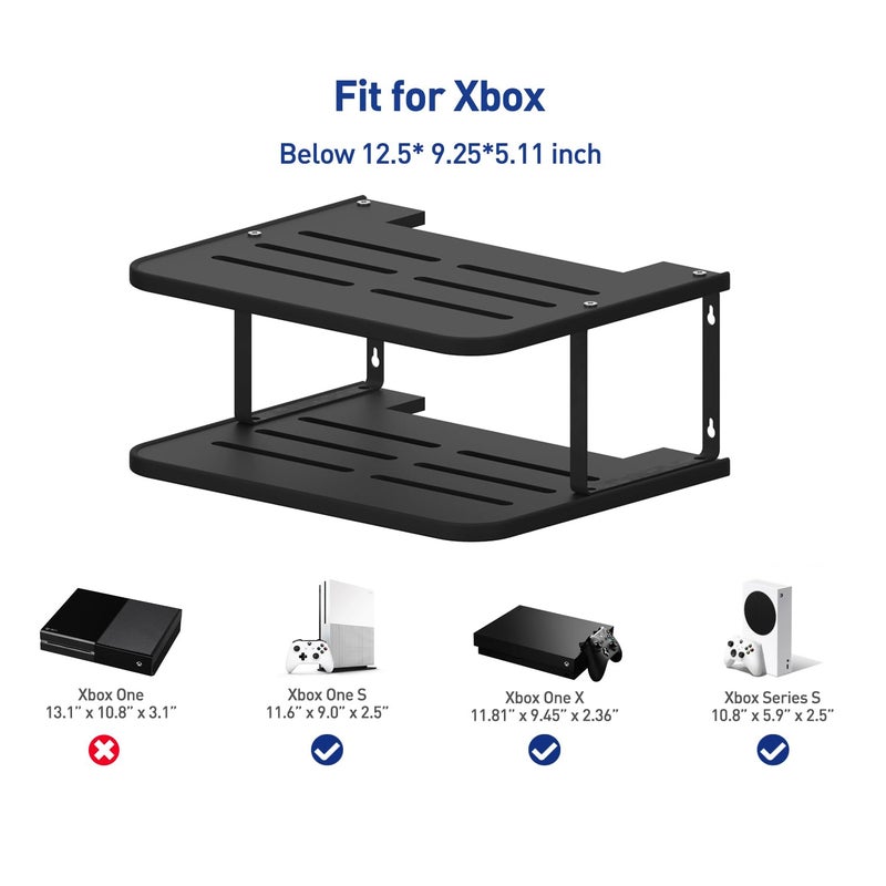 AREAJD Black Projector Wall Shelf/Floating Under TV Game Double Shelf Stand for Xbox, Router/Entertainment Center, Projector Holder Accessories - Image 2
