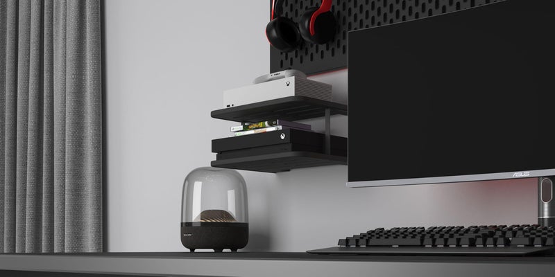 AREAJD Black Projector Wall Shelf/Floating Under TV Game Double Shelf Stand for Xbox, Router/Entertainment Center, Projector Holder Accessories - Image 4