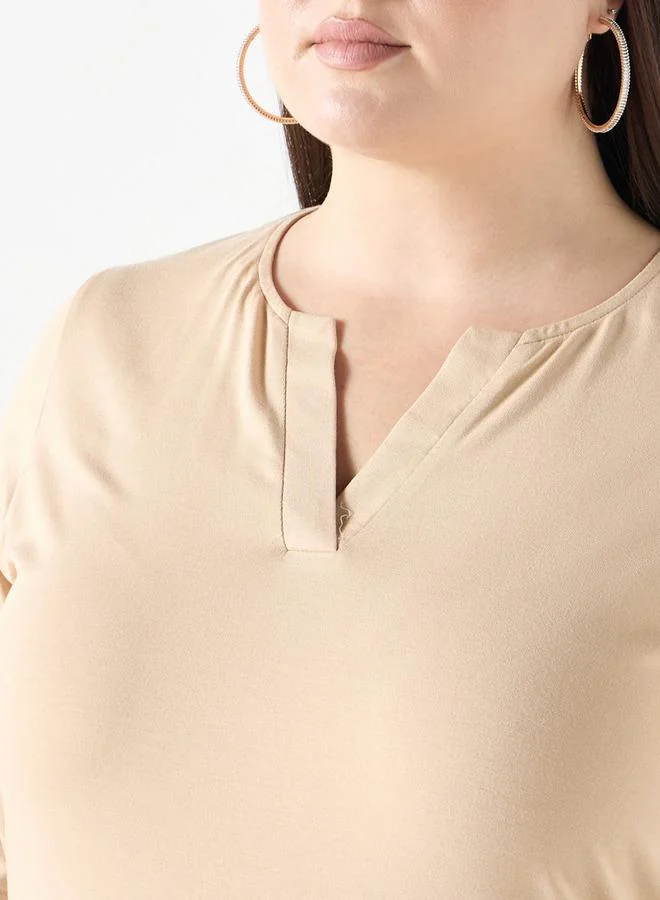 Ulla Popken Plus Size Ulla Popken V-neck 3/4 Sleeves T-shirt