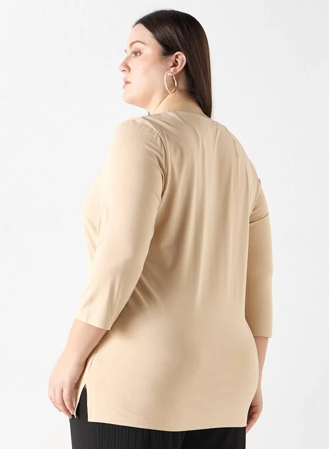 Ulla Popken Plus Size Ulla Popken V-neck 3/4 Sleeves T-shirt