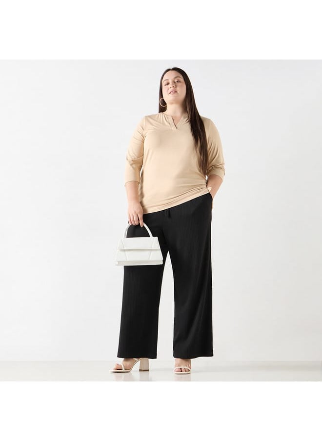 Ulla Popken Plus Size Ulla Popken Solid V-neck 3/4 Sleeves T-shirt  - Image 2