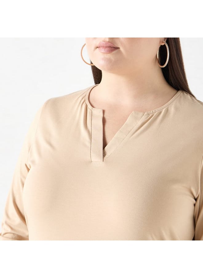 Ulla Popken Plus Size Ulla Popken Solid V-neck 3/4 Sleeves T-shirt  - Image 4
