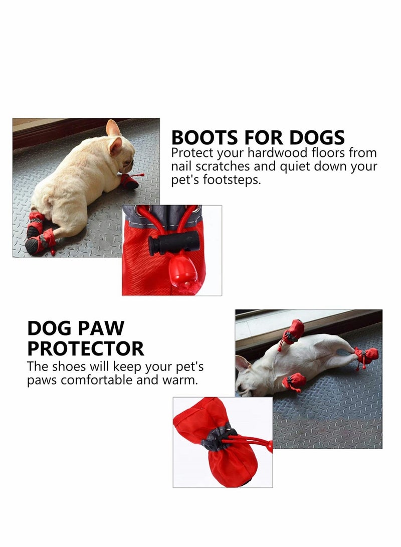 Reflective Dog Boots with Adjustable Straps Non Slip & Breathable Rubber Bottom Paw Protection for Small Dogs and Puppies Red 4 Pcs - Image 1