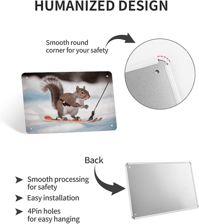PNHDGBO Skiing SquirrelTin Sign Iron Sheet Painting Unframed 11.8x7.9 Inch Metal Poster Wall Decor Iron Painting Wall Prints for Living Room Bedroom Office Home Decor - Image 3