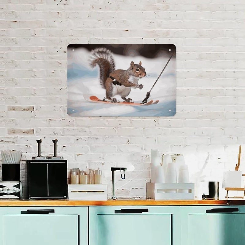 PNHDGBO Skiing SquirrelTin Sign Iron Sheet Painting Unframed 11.8x7.9 Inch Metal Poster Wall Decor Iron Painting Wall Prints for Living Room Bedroom Office Home Decor - Image 5