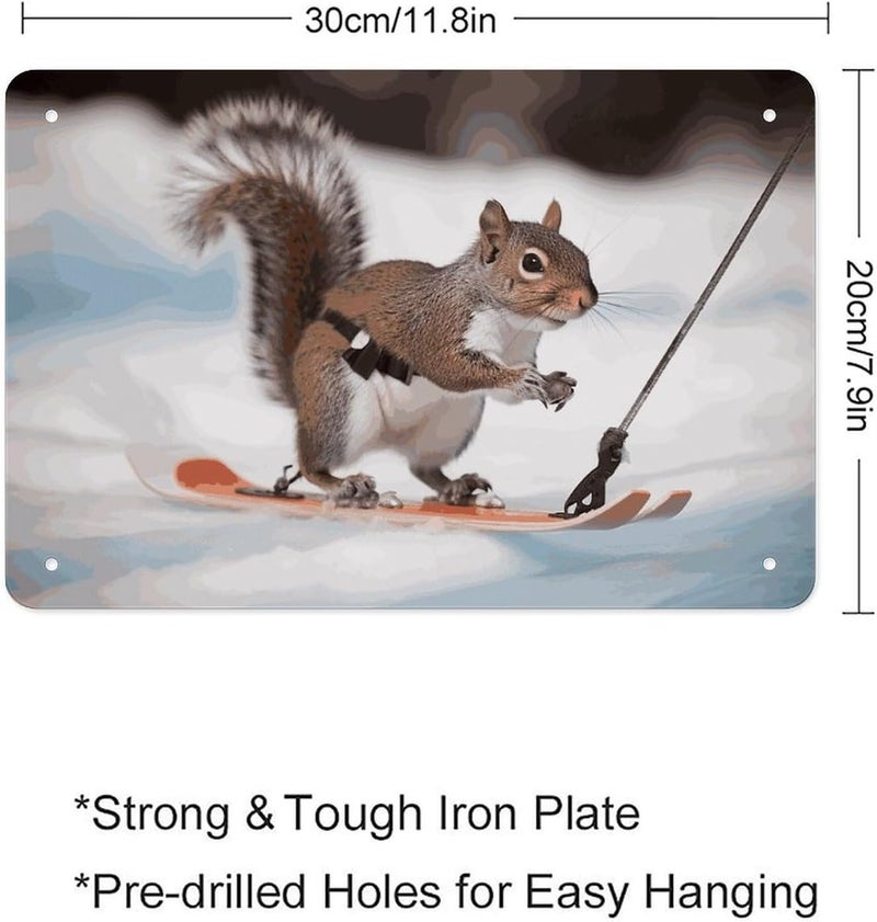 PNHDGBO Skiing SquirrelTin Sign Iron Sheet Painting Unframed 11.8x7.9 Inch Metal Poster Wall Decor Iron Painting Wall Prints for Living Room Bedroom Office Home Decor - Image 2