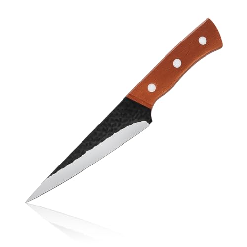 Machado Utility Knife | Hammered Stainless Steel Kitchen Knife with Wooden Handle | Sharp Multipurpose Knife for Cutting, Slicing & Chopping | Professional Chef & Home Use - Image 1