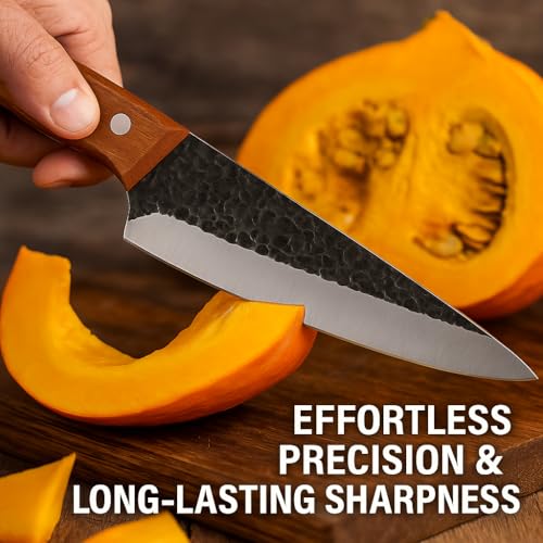 Machado Utility Knife | Hammered Stainless Steel Kitchen Knife with Wooden Handle | Sharp Multipurpose Knife for Cutting, Slicing & Chopping | Professional Chef & Home Use - Image 4