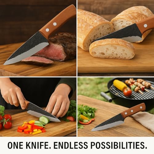 Machado Utility Knife | Hammered Stainless Steel Kitchen Knife with Wooden Handle | Sharp Multipurpose Knife for Cutting, Slicing & Chopping | Professional Chef & Home Use - Image 5