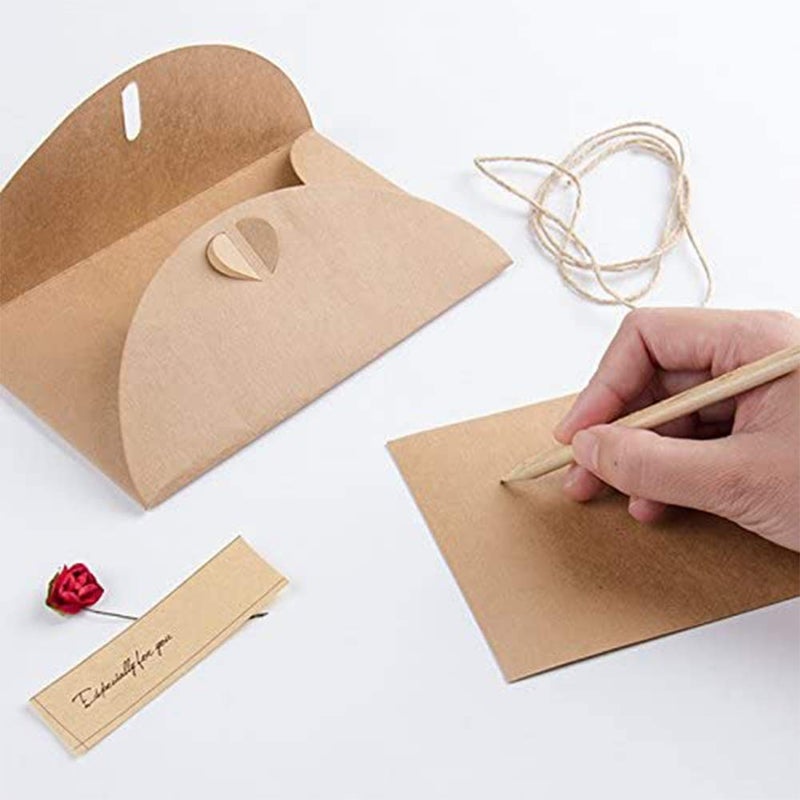 JOHOUSE 50PCS Brown Gift Card Envelopes with Dried Flowers- 4.2" x 2.9" Mini Envelops with Heart Clasp for Women, Wedding,Birthday, Baby Showers, Invitation Wish Card, Graduation - Image 4