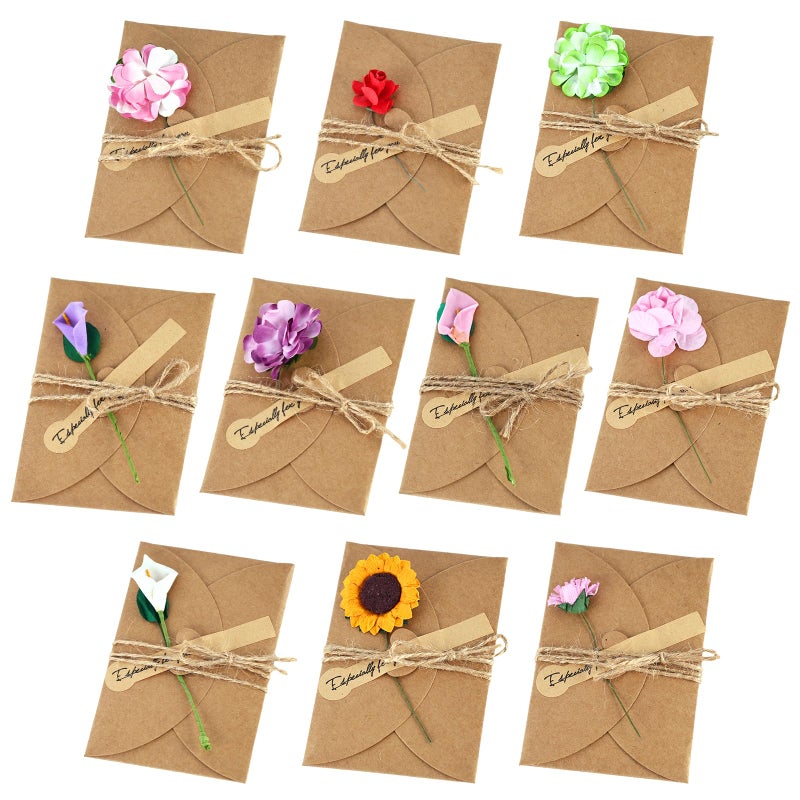JOHOUSE 50PCS Brown Gift Card Envelopes with Dried Flowers- 4.2" x 2.9" Mini Envelops with Heart Clasp for Women, Wedding,Birthday, Baby Showers, Invitation Wish Card, Graduation - Image 1