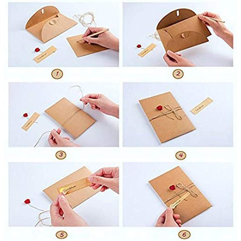 JOHOUSE 50PCS Brown Gift Card Envelopes with Dried Flowers- 4.2" x 2.9" Mini Envelops with Heart Clasp for Women, Wedding,Birthday, Baby Showers, Invitation Wish Card, Graduation - Image 3