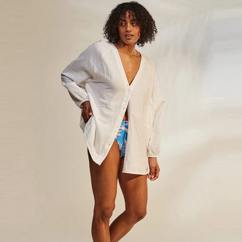 روكسي White Tidelines Shirt Swim Cover Up - Women