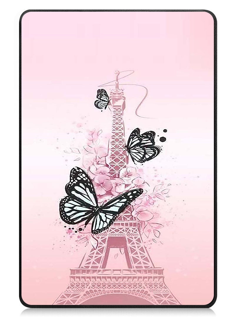 Theodor Protective Flip Case For Apple iPad mini 7th Generation (A17 Pro 2024 Model) (Mini 6 2021 Model  6th Generation) With Trifold Stand Auto Wake Sleep Shockproof Cover Butterflies On Effiel Tower - Image 1
