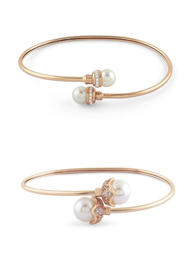 Zaveri Pearls طقم سوار زافيري بيرلز مكون من قطعتين، مصنوع من النحاس الأصفر، بلون ذهبي وردي، مرصع باللؤلؤ والزركونيا المكعبة، بتصميم عصري، للنساء - ZPFK17974 - Image 1