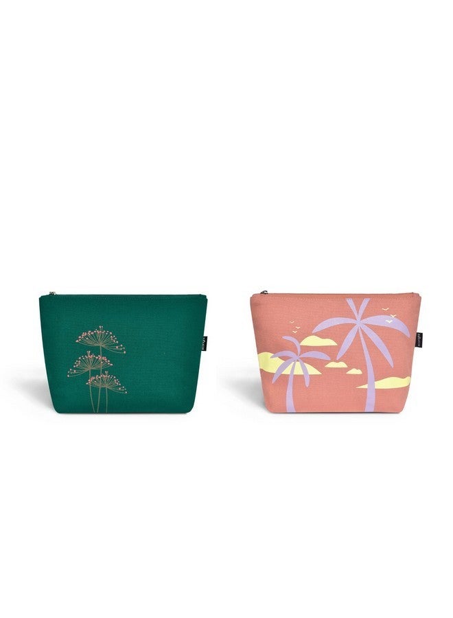 EcoRight Eco Right Canvas Compact Makeup Pouch For Girls, Cosmetic Pouch For Women, Small Pouches With Waterproof Recycled Lining (Pack Of 2), Multicolor - Image 1