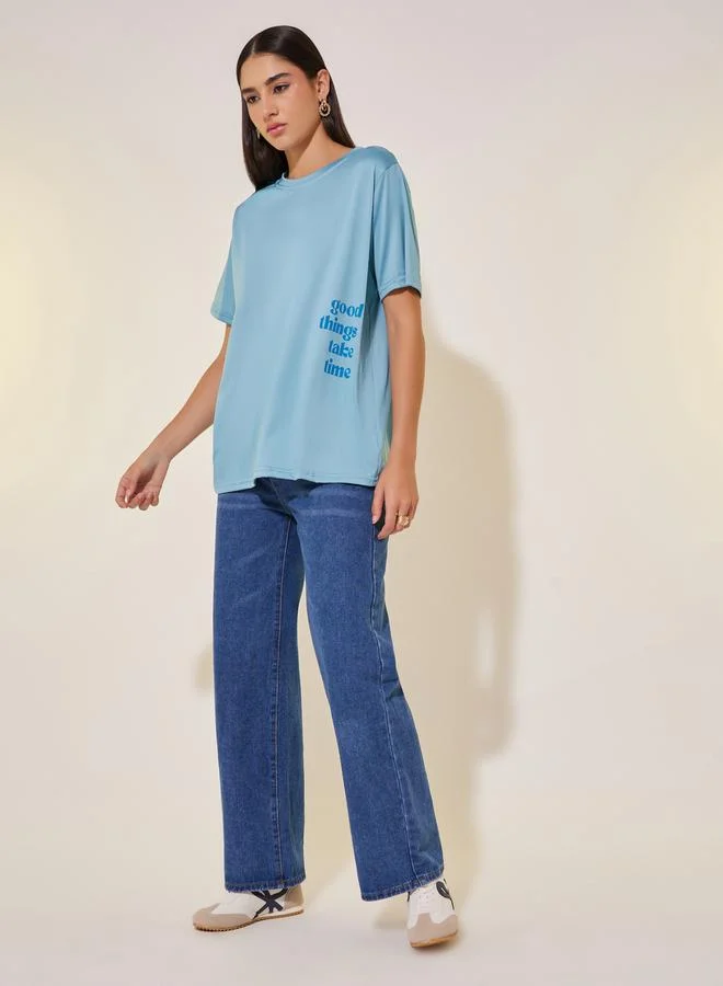 Take Two Slogan Print Round Neck Oversized T-Shirt