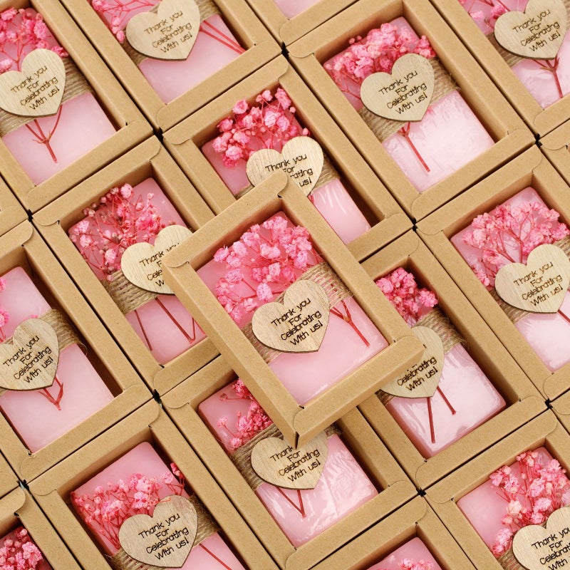 Demissle 30 Pcs Mini Scented Soap Party Favor Gifts Baby Shower Favors Handmade Flower Soap Party Favors Gift for Guests with Thank You Tag for Bridal Wedding Gender Reveal Engagement Souvenirs(Pink) - Image 1