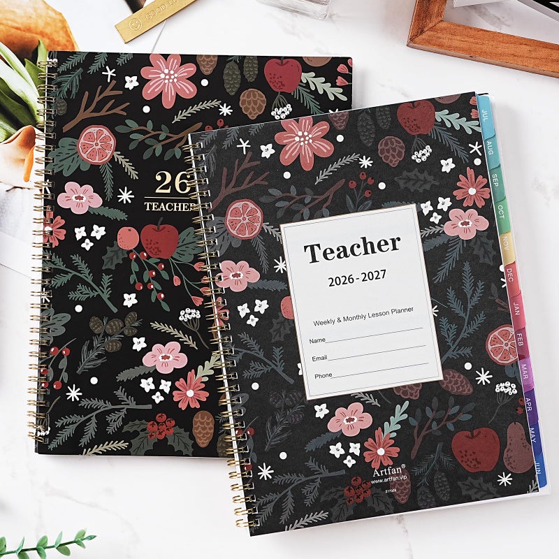 Artfan Teacher Planner 2026-2027 - Teacher Lesson Planner 2026-2027, July 2026 - June 2027, 8.5" x 11", Academic Planner for Teachers, Teacher Planner 26-27 Academic Year for School Year with Colorful Tabs and Inner Pocket - Pinecone - Image 2