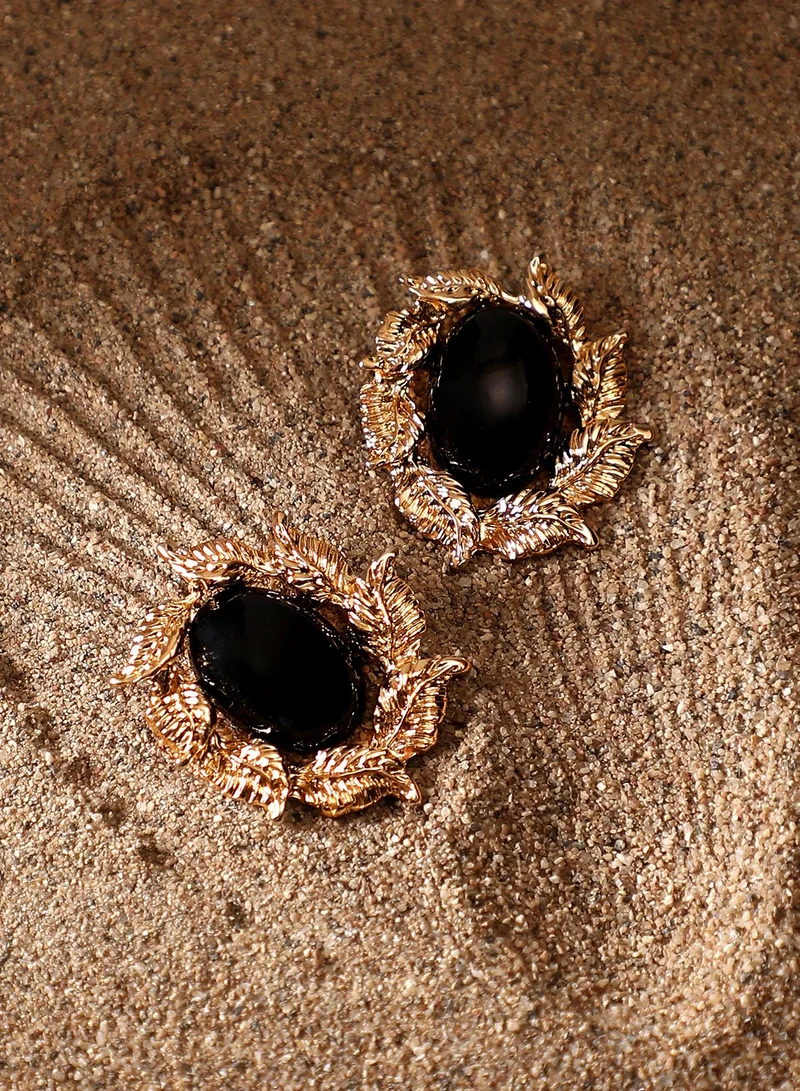 سوهي أقراط نسائية بتصميم أوراق فيكتوري ذهبي عتيق بحجر صناعي