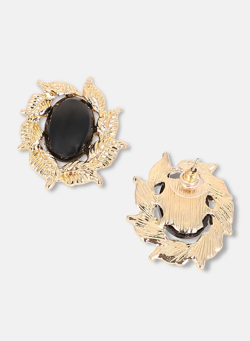 Sohi  Women The Victorian-Foliage Stud Earrings | Antique Gold Colour | One-Size | Artificial Stone Alloy Material | Push Back Closure | Earrings For Casual & Evening Wear for Women | Best Price UAE