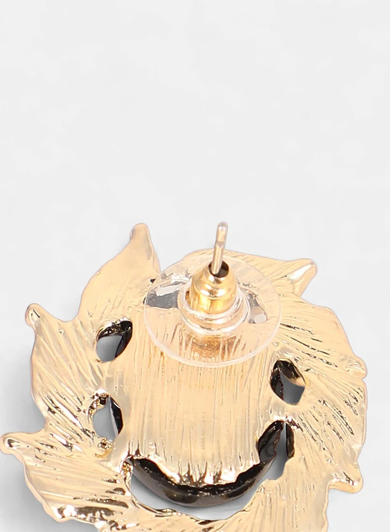 Sohi  Women The Victorian-Foliage Stud Earrings | Antique Gold Colour | One-Size | Artificial Stone Alloy Material | Push Back Closure | Earrings For Casual & Evening Wear for Women | Best Price UAE