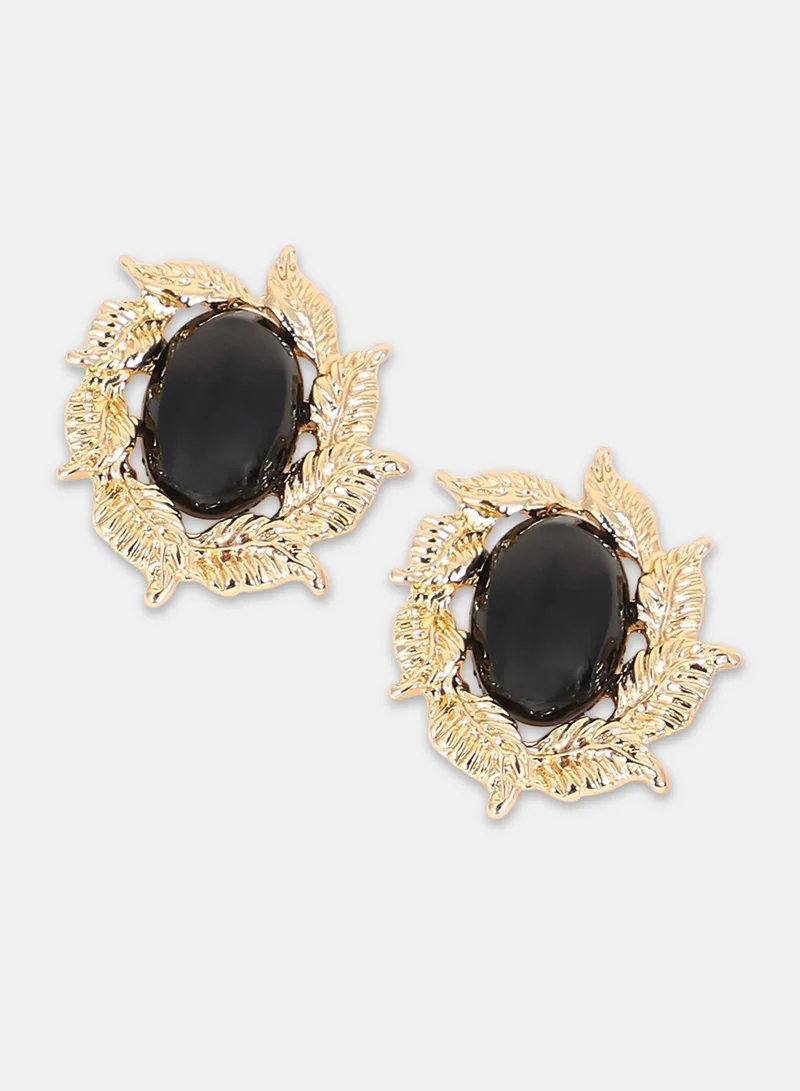 Sohi  Women The Victorian-Foliage Stud Earrings | Antique Gold Colour | One-Size | Artificial Stone Alloy Material | Push Back Closure | Earrings For Casual & Evening Wear for Women | Best Price UAE