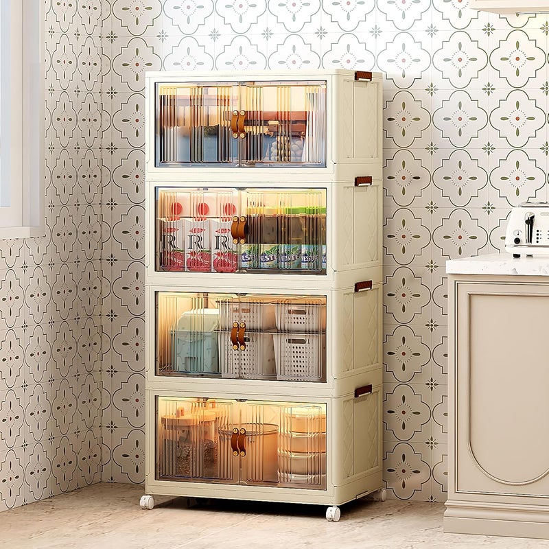 Kuber Industries 4Layer Double Door Almirah for Clothes Collapsible Foldable Dress RacksPlastic Cupboard for Storage White - Image 1