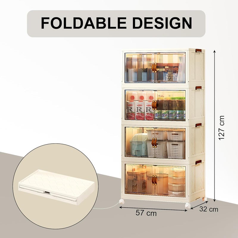 Kuber Industries 4Layer Double Door Almirah for Clothes Collapsible Foldable Dress RacksPlastic Cupboard for Storage White - Image 3