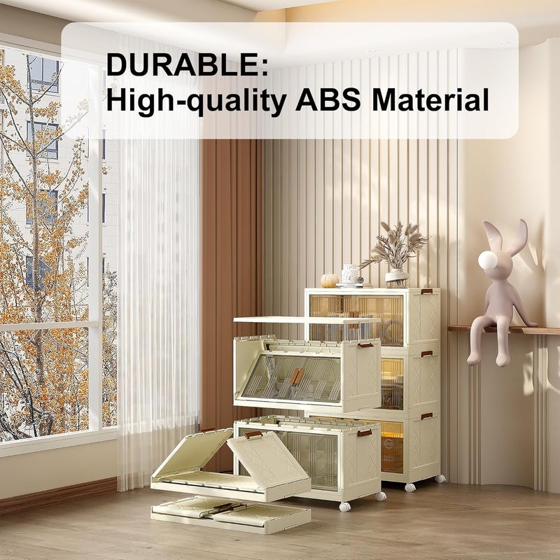 Kuber Industries 4Layer Double Door Almirah for Clothes Collapsible Foldable Dress RacksPlastic Cupboard for Storage White - Image 4