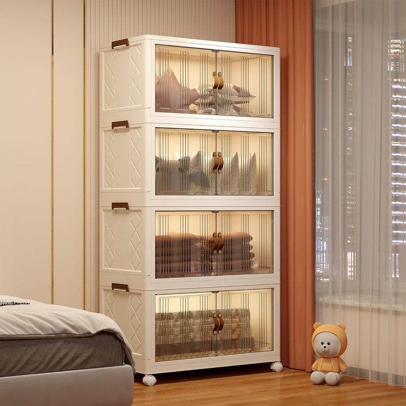 Kuber Industries 4Layer Double Door Almirah for Clothes Collapsible Foldable Dress RacksPlastic Cupboard for Storage White - Image 2