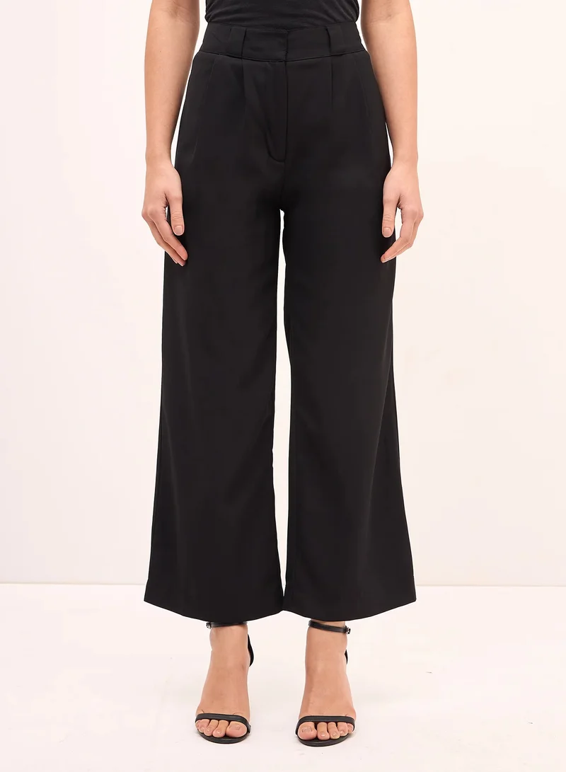 Salt Attire Women's High Rise Straight Silhouette Pants with Fly Front Zip Closure, Pleat Detailing, Side Inseam Pockets, and Back Welt Pockets Chic Trousers for Effortless Elegance and Style