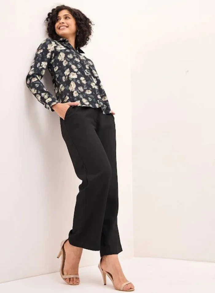 Salt Attire Women's High Rise Straight Silhouette Pants with Fly Front Zip Closure, Pleat Detailing, Side Inseam Pockets, and Back Welt Pockets Chic Trousers for Effortless Elegance and Style