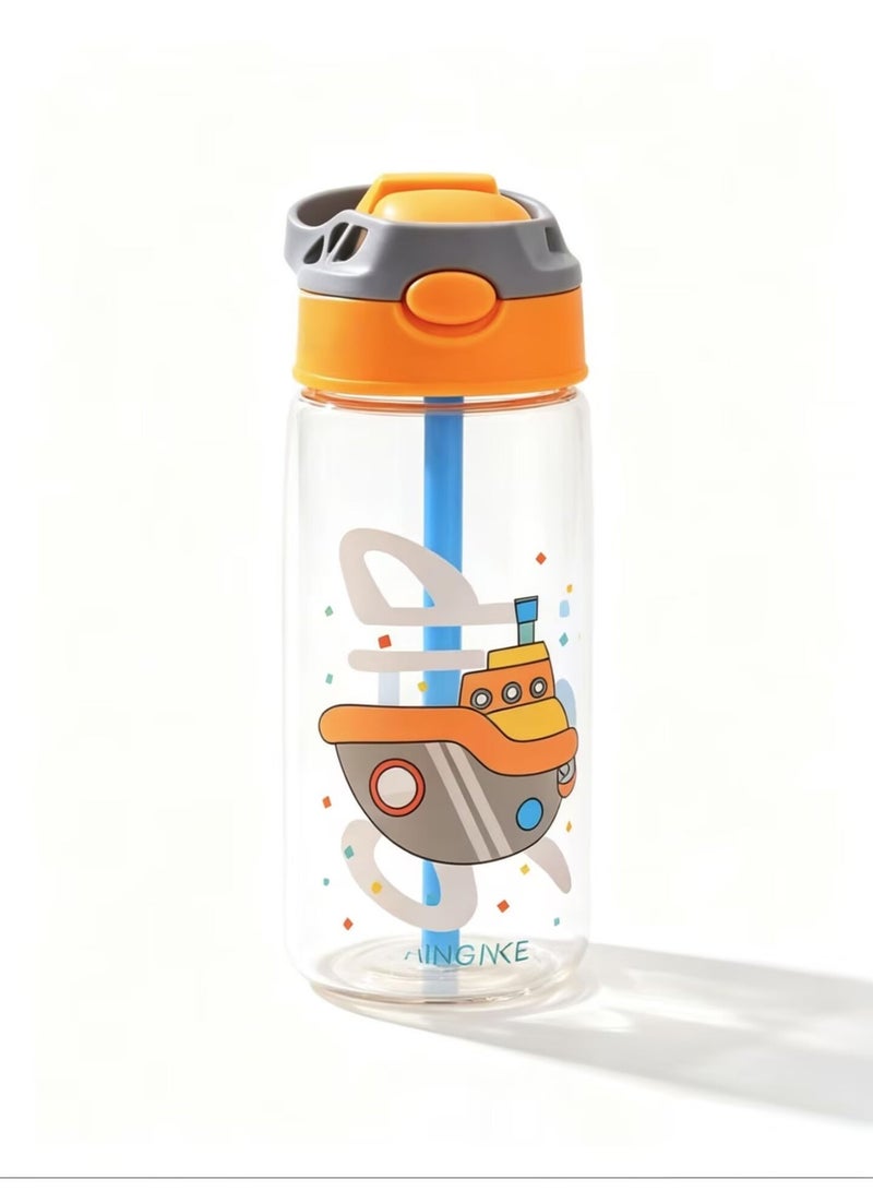 Baraka Premium 480ml Kids Water Bottle – Straw Sippy Cup with Leak-Proof Seal – BPA-Free, Lightweight & Durable Plastic – Perfect for Toddlers, Preschool & Active Kids – For Water, Juice & Milk – Fun Yellow Cruise Ship Design – School, Travel & Daily Hydration - Image 1