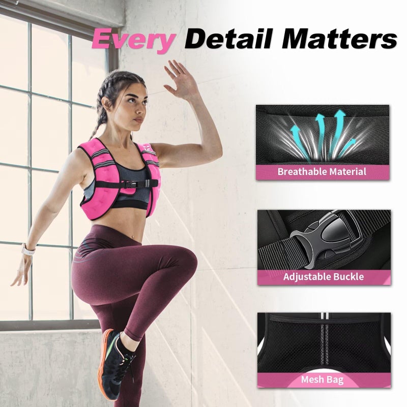 VBSD Weighted Vest Woman 8LB Weight Vest for Women Men Body Weight Vests for Walking Strength Training Running Workout Jogging Fitness Pink - Image 2